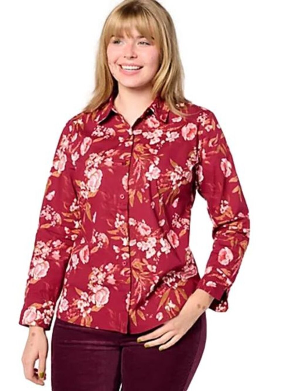 Denim & Co Adaptive Classic Tunic Shirt with Rounded Hem Rhubarb L, XL, XS